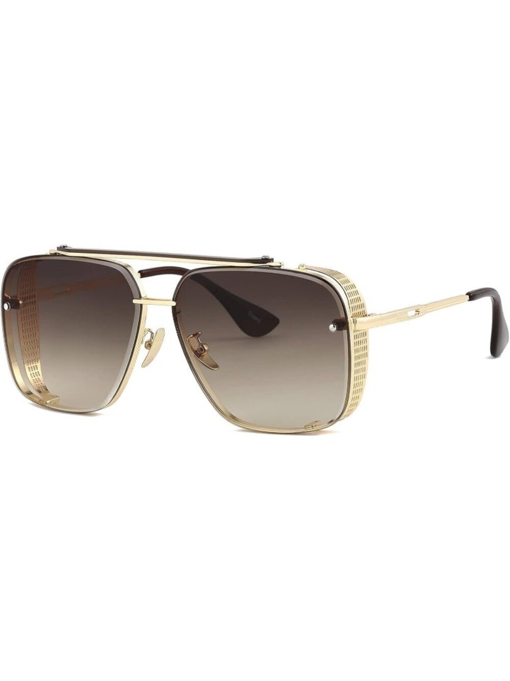 Men's Gold Frame Brown Lens Vintage Metal Side Shield Steampunk Sunglasses 64mm